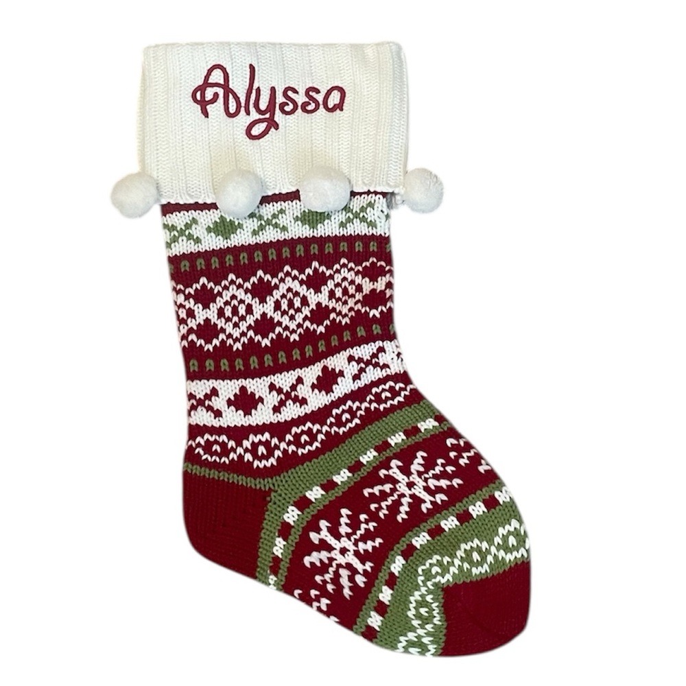 Personalized Red and Green Christmas Stocking with Name Alyssa